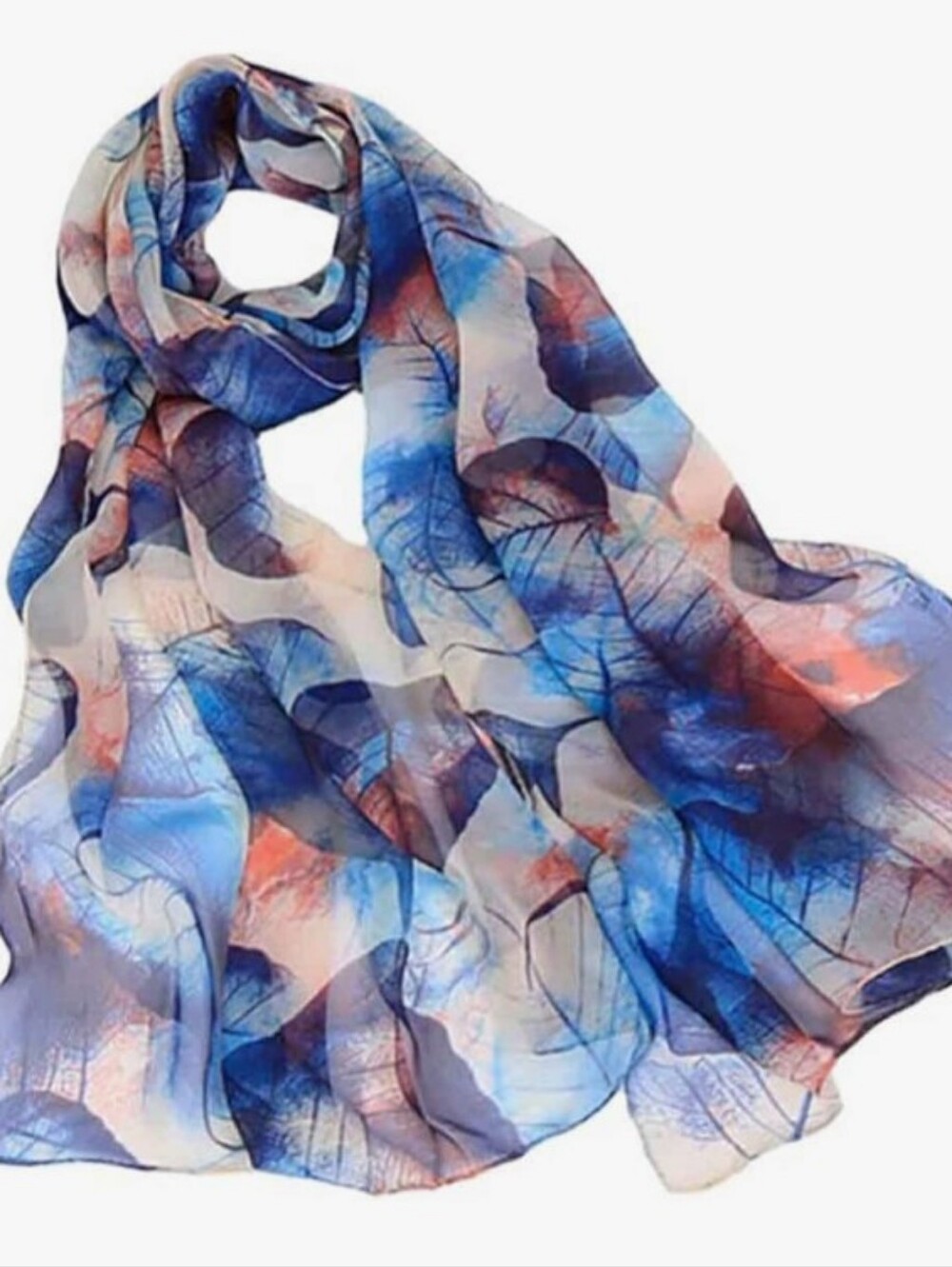 Blue Abstract Art Sheer Chiffon Scarf - Women's Lightweight Wrap